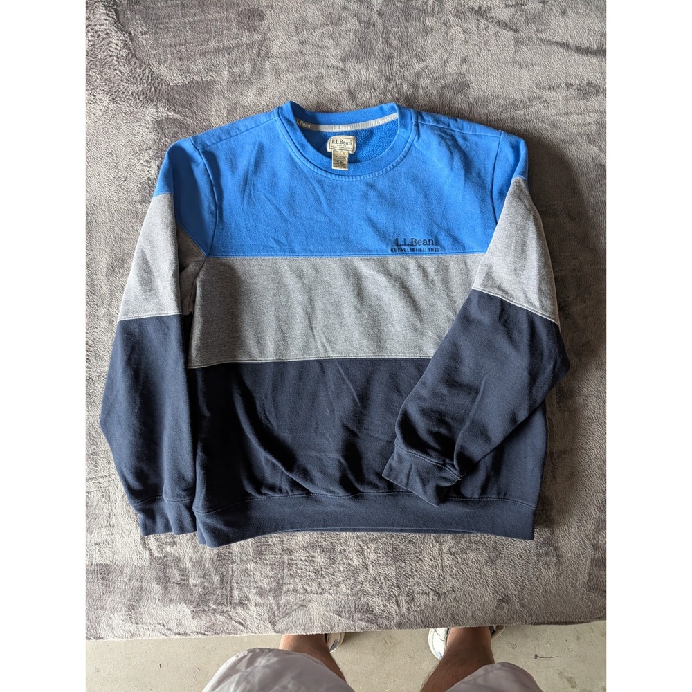 LL Bean Mens Colorblock Crewneck Sweatshirt Blue Grey Navy XL 513828